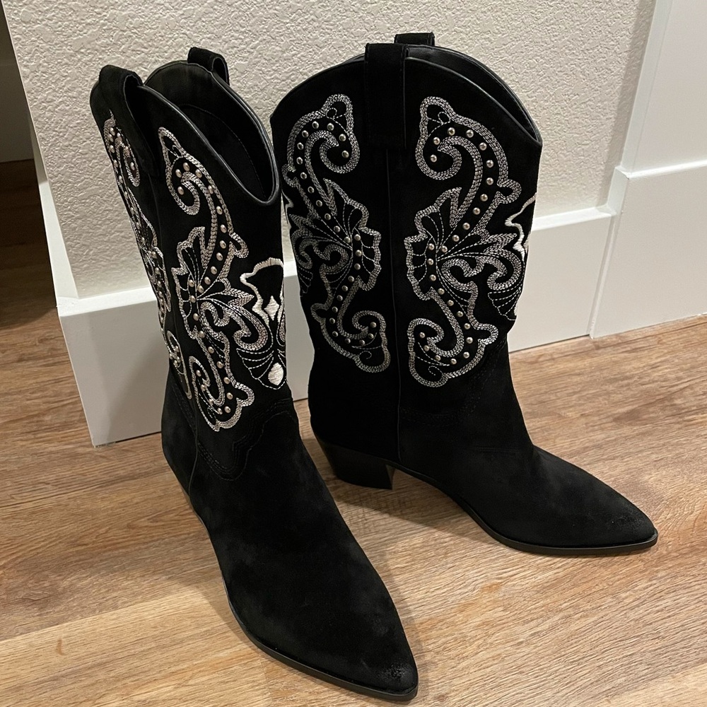 Dolce Vita Sula Cowboy Boots - Black, Suede, Size 10